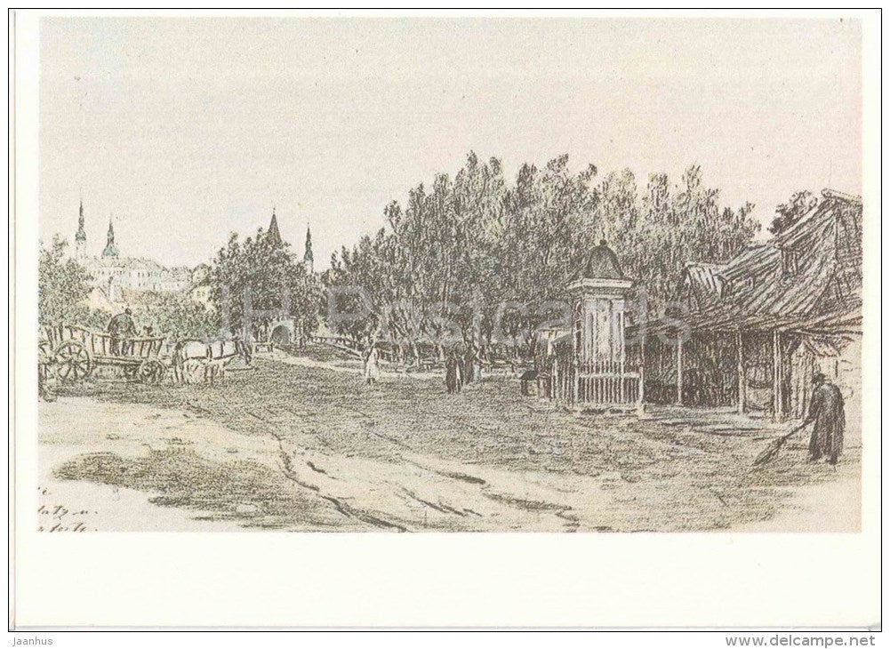 drawing by C. Buddeus , Russian Market - Old Views of Tallinn - 1984 - Estonia USSR - unused - JH Postcards