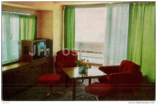 de luxe suite - TV - The Zhemchuzhina Hotel - Sochi - 1979 - Russia USSR - unused - JH Postcards