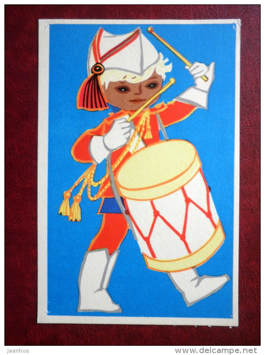 illustration by M. Fuks - drummer - 1975 - Estonia USSR - unused - JH Postcards