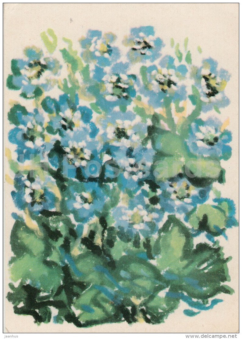 illustration by A. Jõers - Blue Flowers - flowers - 1983 - Estonia USSR - used - JH Postcards