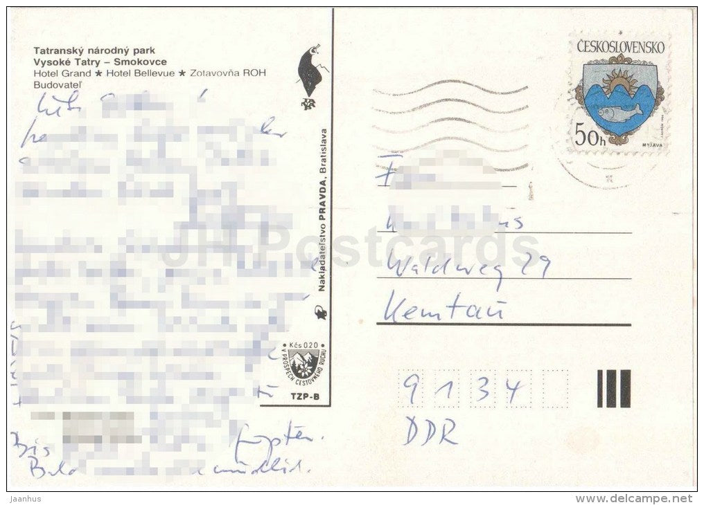 Tatra National Park - Smokovec - Smokovce - hotel Grand - Bellevue - Czechoslovakia - Slovakia - used 1986 - JH Postcards