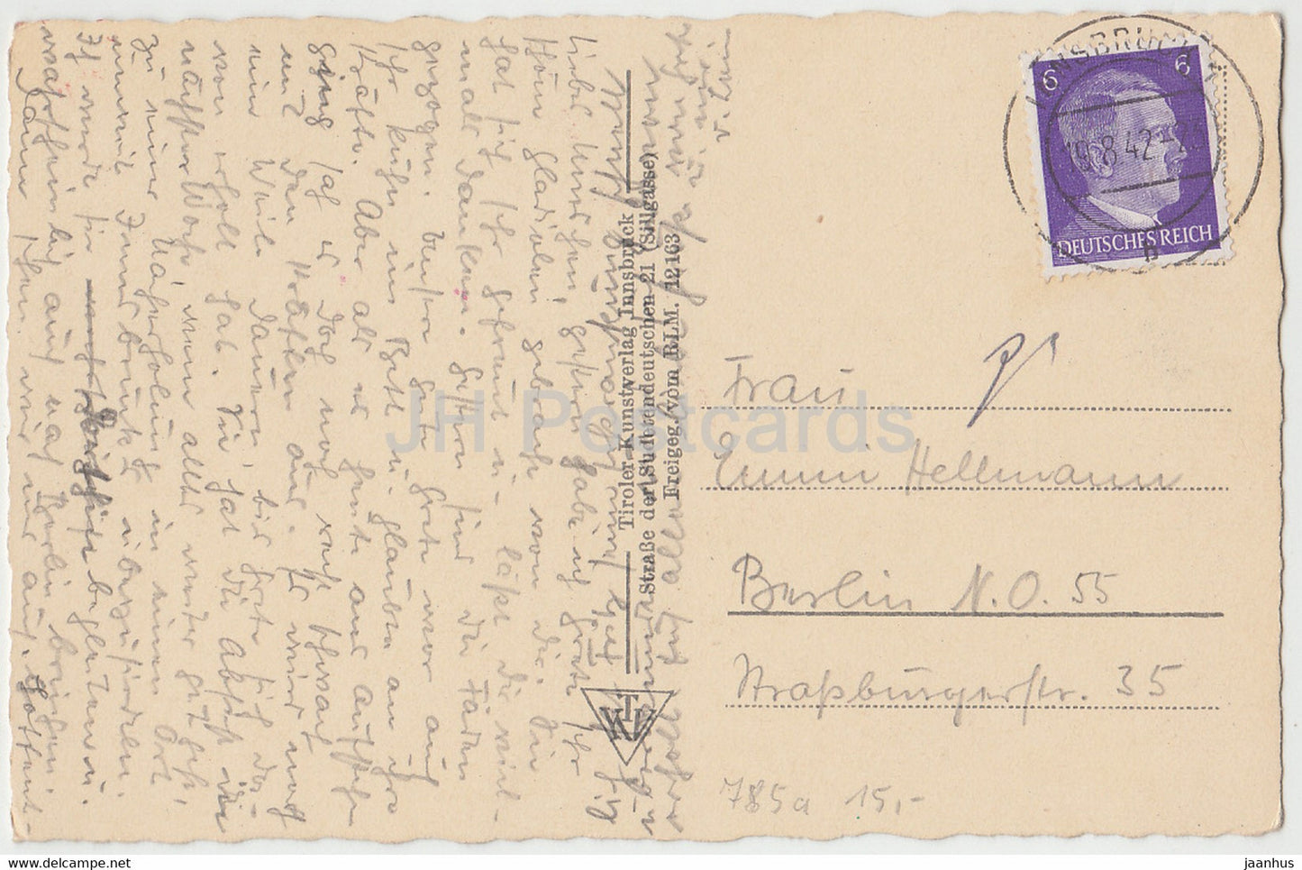 Innsbruck - Maria Theresienstrasse m Annasaule - carte postale ancienne - 1942 - Autriche - utilisé