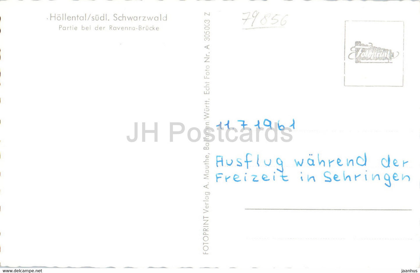 Hollental - sudl Schwarzwald - Partie bei der Ravenna Brucke - 1961 - Germany - used