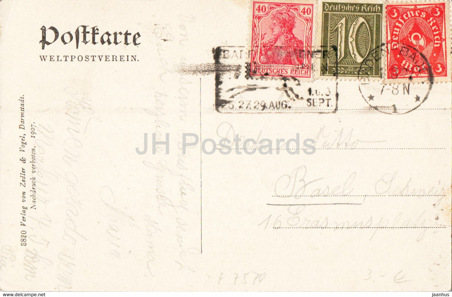 Baden Baden - von der Friedrichshohe - 3820 - carte postale ancienne - 1929 - Allemagne - utilisé