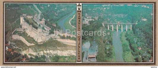 Kamianets-Podilskyi - a birds eye view of Old Fortress - Smotrich river - Ukraine USSR - unused - JH Postcards