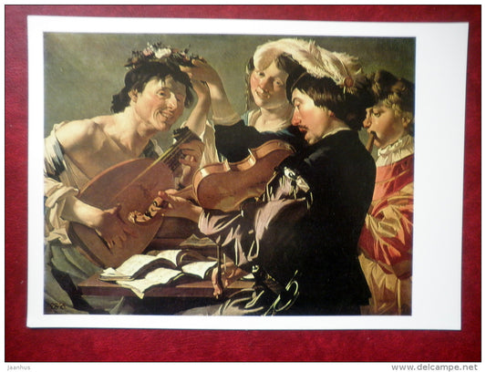 large format postcard - painting by Dirck van Baburen , Musical Party , 1623 - violin - lute - dutch art - unused - JH Postcards