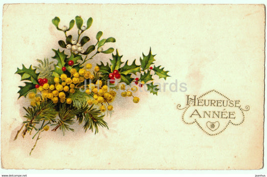Birthday Greeting Card - Heureuse Annee - flowers - Jounok - 240 - old postcard - 1927 - France - used - JH Postcards
