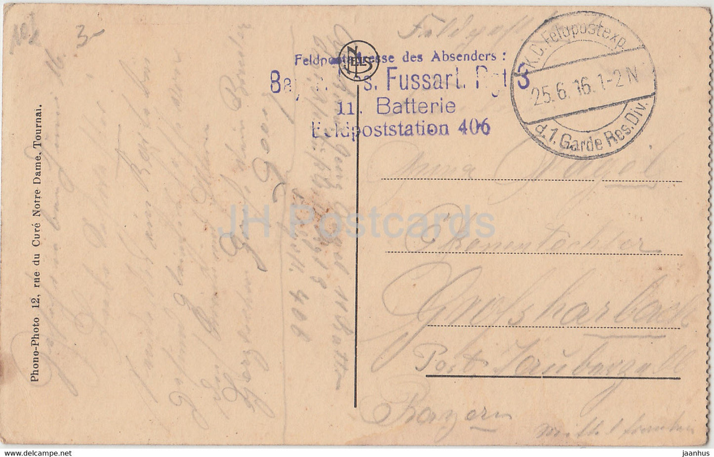 Douai - Hotel de Ville  - Salle Gothique - Bayr. Res.-Fussart.-Rgt. Feldpost - old postcard - 1916 - France - used