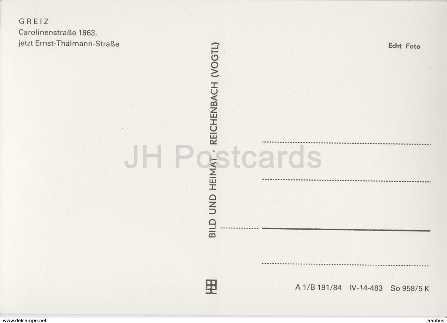 Greiz - Carolinenstrasse 1863 - Ernst Thalmann Strasse - Historische Fotografien - DDR Germany - unused