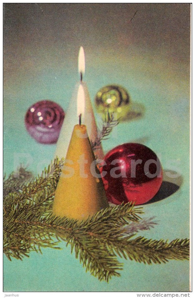 New Year Greeting card - 1 - candles - decorations - 1972 - Estonia USSR - used - JH Postcards