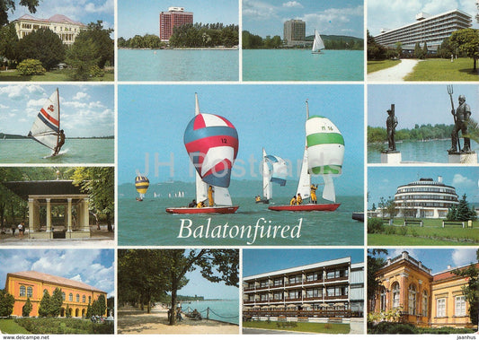 Balaton - Balatonfured - sailing boat - hotel - windsurfing - multiview - 1995 - Hungary - used - JH Postcards