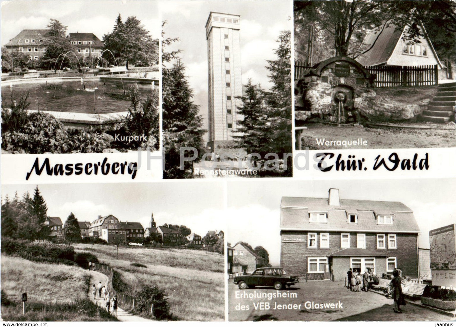 Masserberg - Thur Wald - Kurpark - Rennsteigwarte - Werraquelle - Erholungsheim Jenaer Glaswerk 1985 Germany DDR - used - JH Postcards