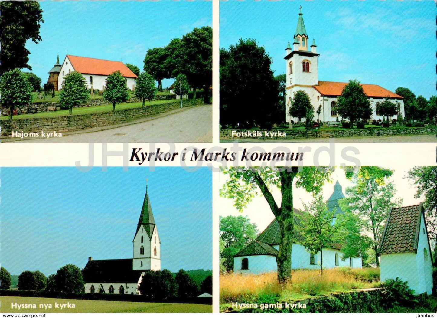 Kyrkor i Marks kommun - Hajoms - Fotskals - Hyssna Nya - Hyssna Gamla Kyrka church - multiview - 12062 - Sweden – unused – JH Postcards