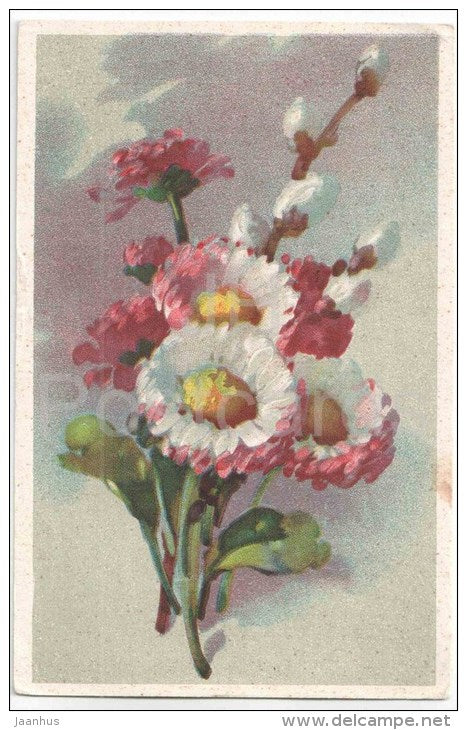 Greeting Card - catkins - flowers - Oktoober - circulated in Estonia 1952 - JH Postcards