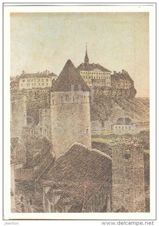 drawing by C. Buddeus , A View of the Towers - Old Views of Tallinn - 1984 - Estonia USSR - unused - JH Postcards