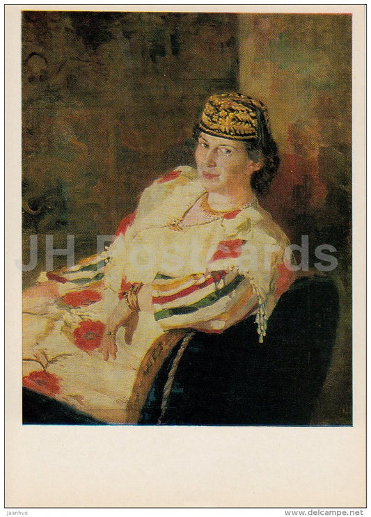 painting by I. Repin - Portrait of Actress Maria Olive , 1906 - woman - hat - Russian art - 1984 - Russia USSR - unused - JH Postcards