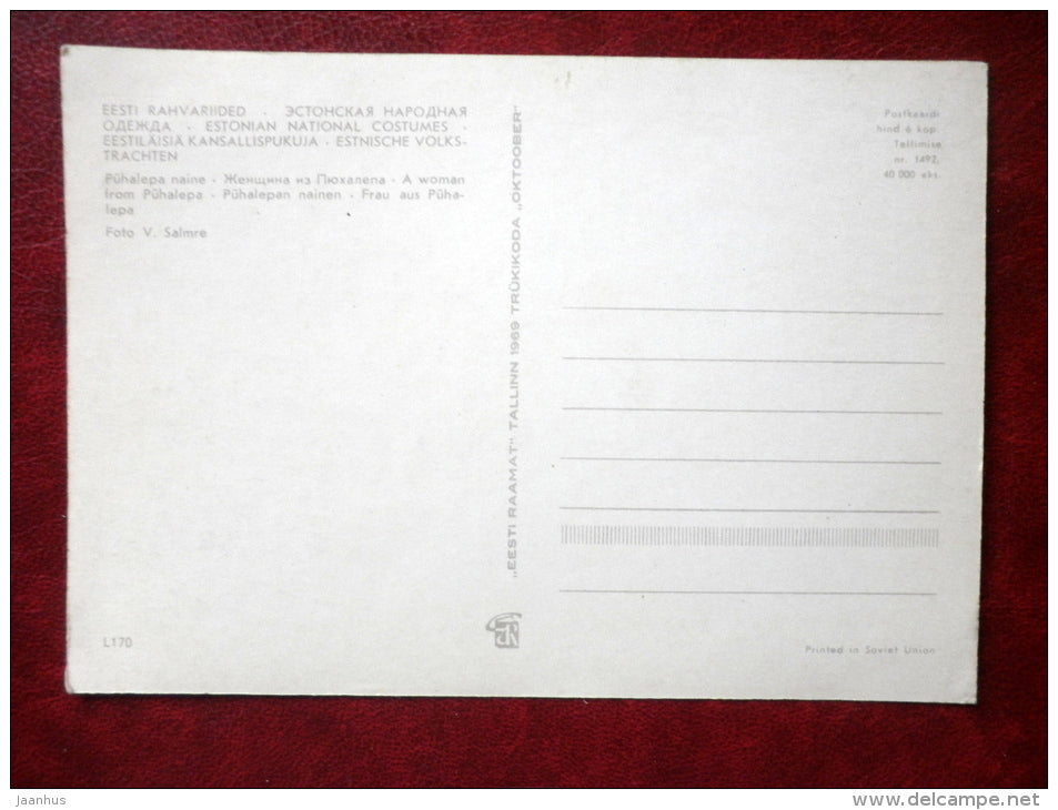 Estonian Folk Costumes - a woman from Pühalepa - 1969 - Estonia USSR - unused - JH Postcards
