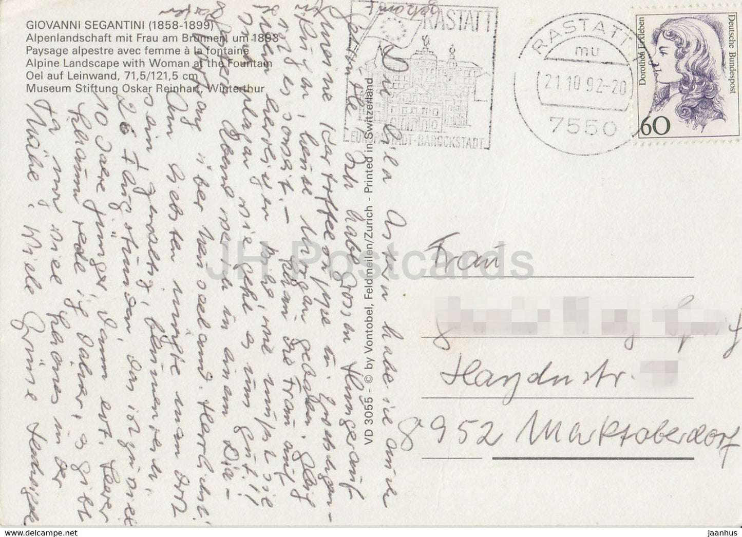 painting by Giovanni Segantini - Alpenlandschaft mit Frau am Brunnen - Italian art - 1992 - Switzerland - used