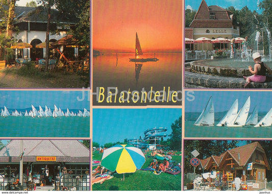 Balaton - Balatonlelle - horse - sailing boat - shop - pub - multiview - 1990s - Hungary - used - JH Postcards
