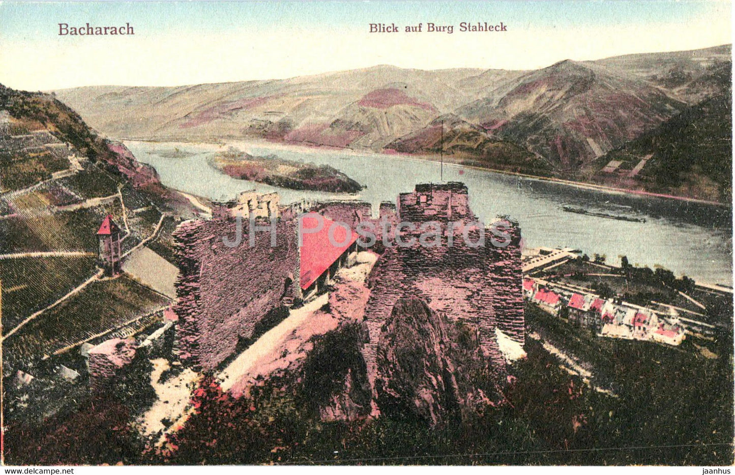 Bacharach - Blick auf Burg Stahleck - old postcard - Germany - unused - JH Postcards