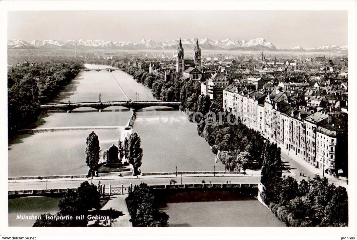 Munchen - Munich - Isarpartie mit Gebirge - bridge - 221 - old postcard - Germany - unused - JH Postcards