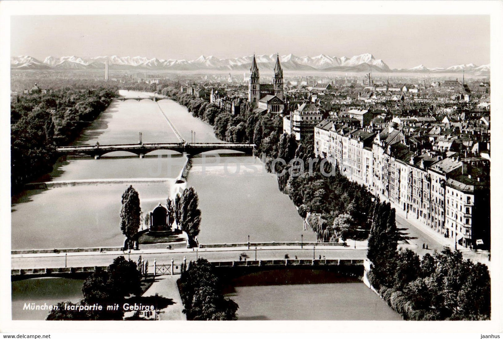 Munchen - Munich - Isarpartie mit Gebirge - bridge - 221 - old postcard - Germany - unused - JH Postcards