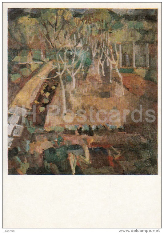 painting by Augustinas Savickas - Garden in the Spring , 1974 - Lithuanian art - 1977 - Russia USSR - unused - JH Postcards