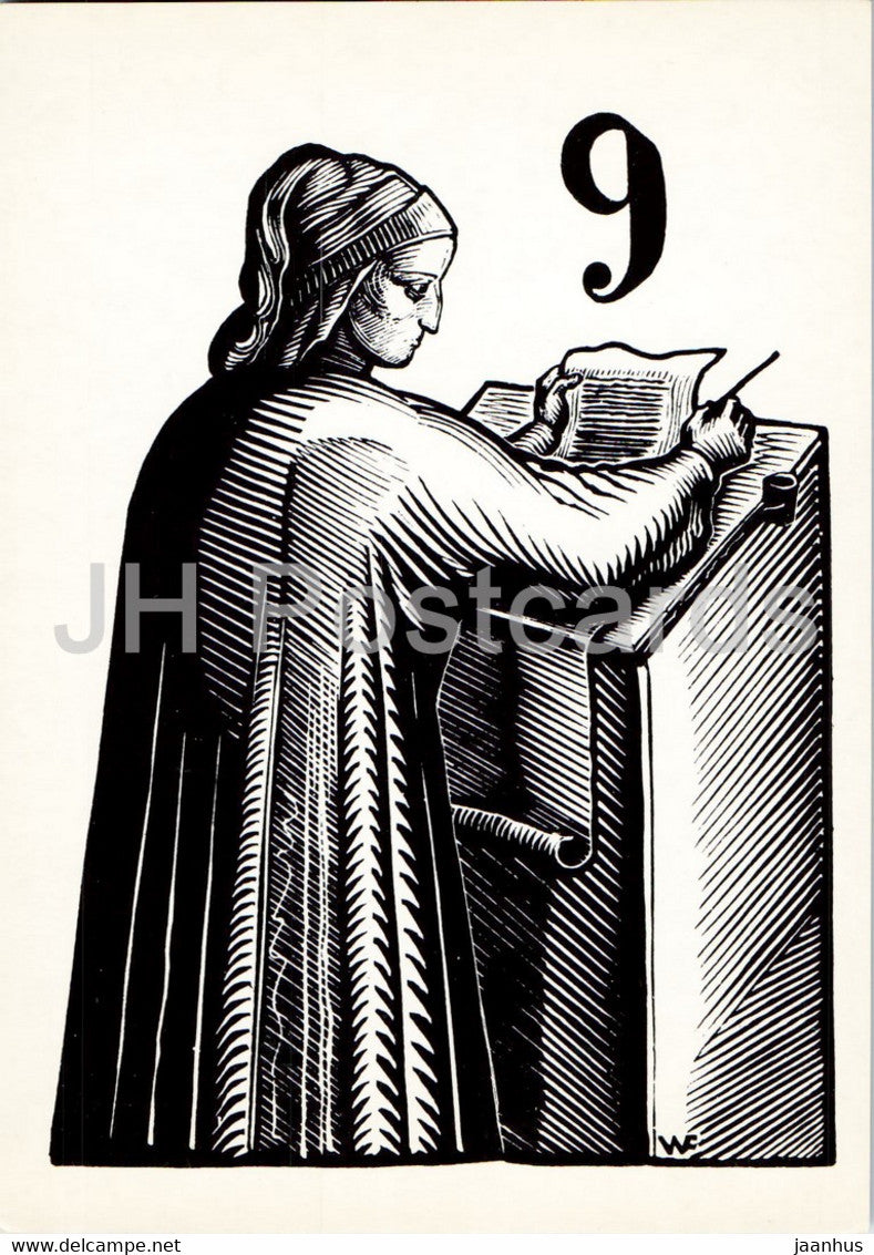 The New Life of Dante Alighieri La Vita Nuova - 1 - illustration by Favorsky - 1988 - Russia USSR - unused - JH Postcards