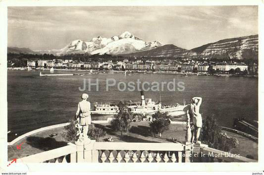 Geneve - Geneva - La Rade et le Mont Blanc - steamer - ship - 128 - old postcard - 1933 - Switzerland - used - JH Postcards