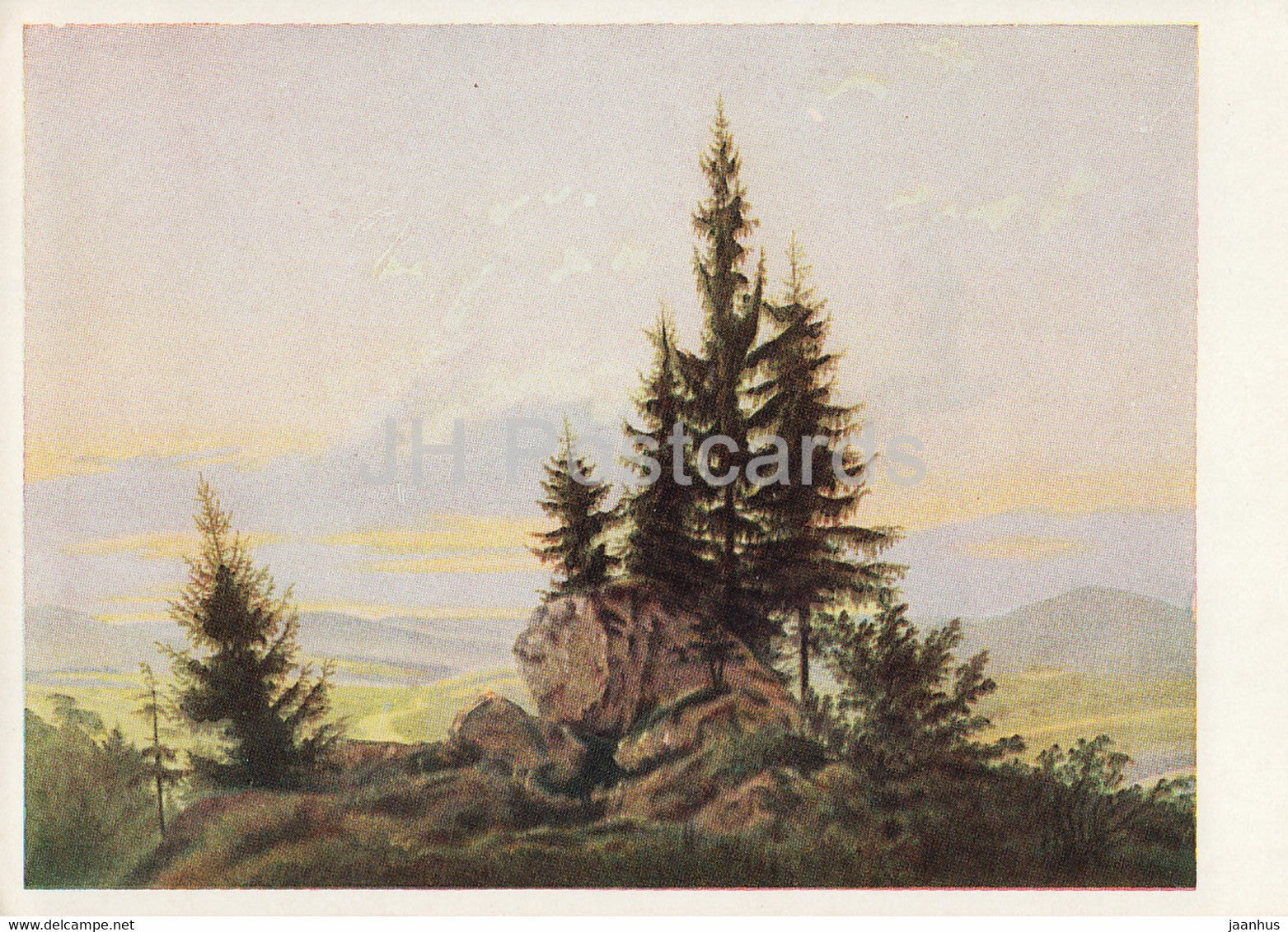 painting by Caspar David Friedrich - Ausblick in Elbtal - 1 - German art - Germany - used - JH Postcards