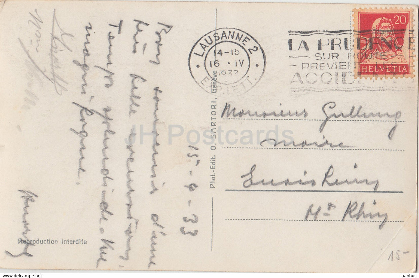 Geneve - Genève - La Rade et le Mont Blanc - bateau à vapeur - navire - 128 - carte postale ancienne - 1933 - Suisse - occasion