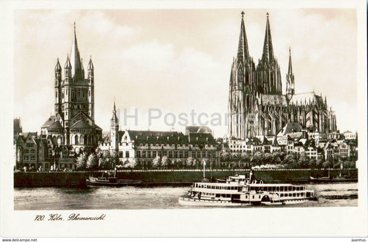 Koln - Cologne - Rheinansicht - Dom - St Martin - ship - old postcard - Germany - unused - JH Postcards