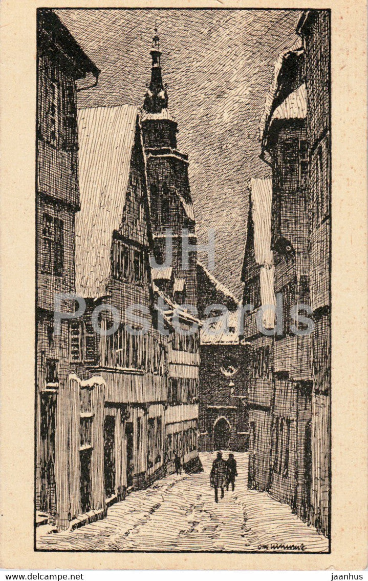 Tubingen - Die Stiftskirche von der Munzgasse aus - illustration - old postcard - 1921 - Germany - used - JH Postcards