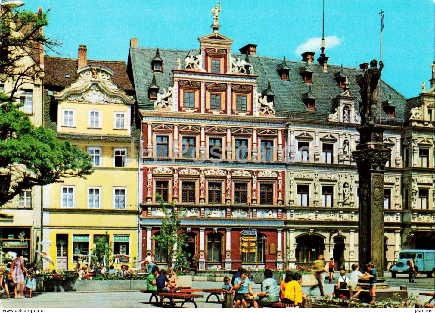 Erfurt - Fischmarkt mit Roland - Haus zum Breiten Herd und Gildehaus - Germany DDR - unused - JH Postcards