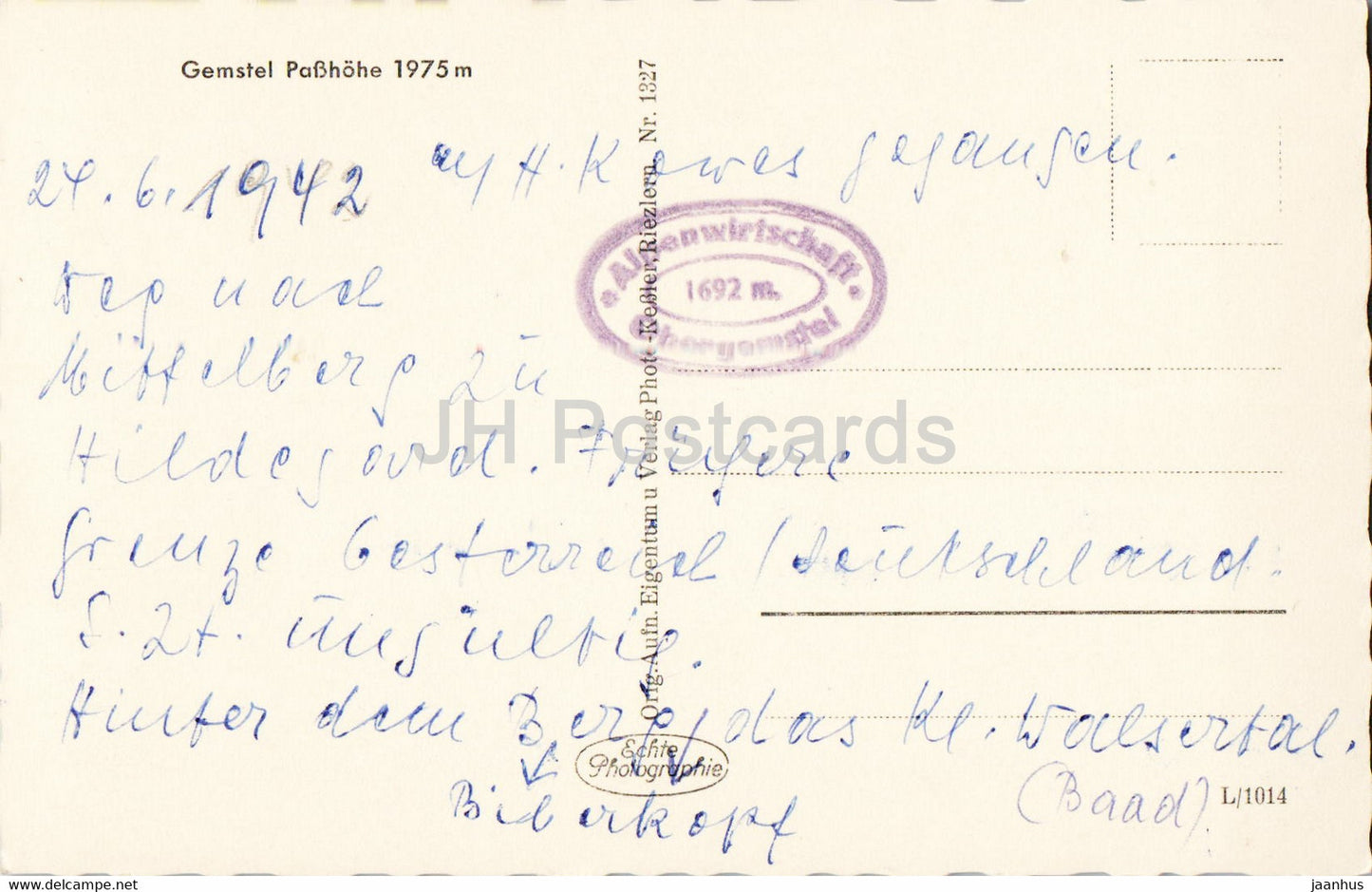 Gemstel Passhöhe 1975 m - alte Postkarte - Deutschland - gebraucht