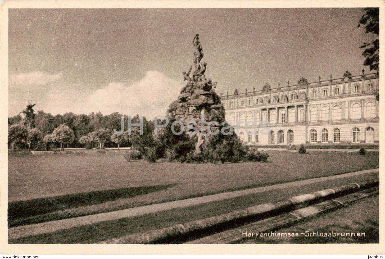 Herrenchiemsee - Schloss Brunnen - castle - old postcard - 1924 - Germany - used - JH Postcards