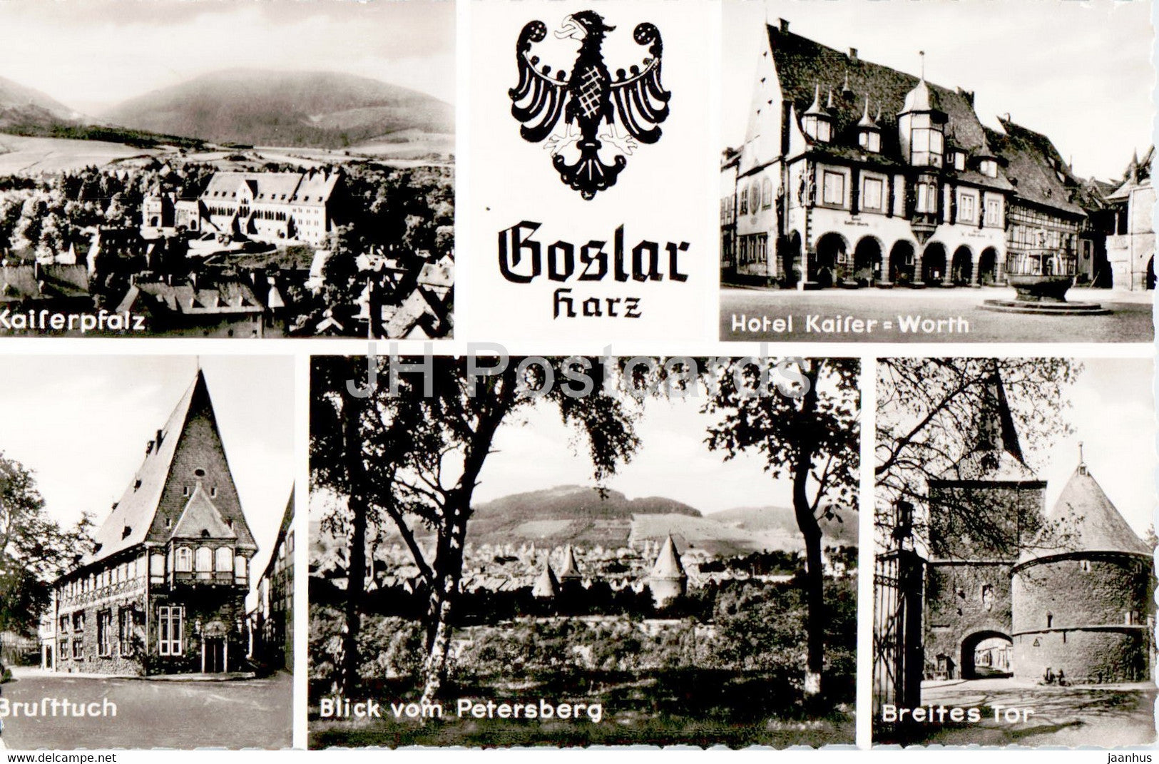 Goslar - Harz - Kaiserpfalz - Hotel Kaiser Worth - Brusttuch - Breites Tor - 1961 - Germany - used - JH Postcards
