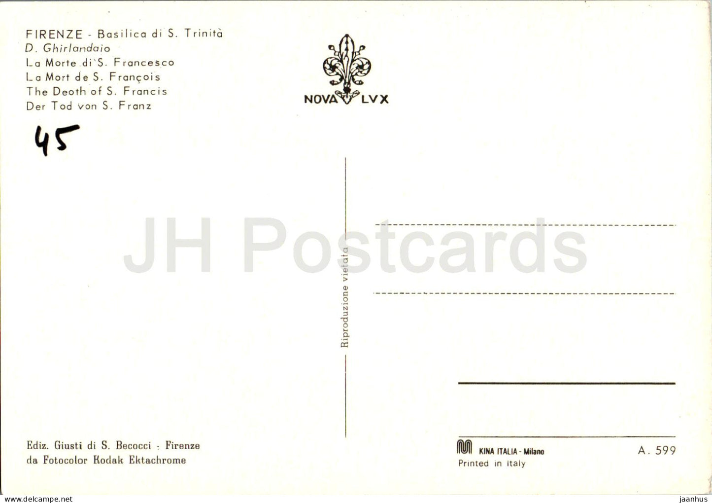 Firenze - Florence - Basilica di S Trinita - D Ghirlandaio - La Morte di S Francesco - painting - 599 - Italy - used