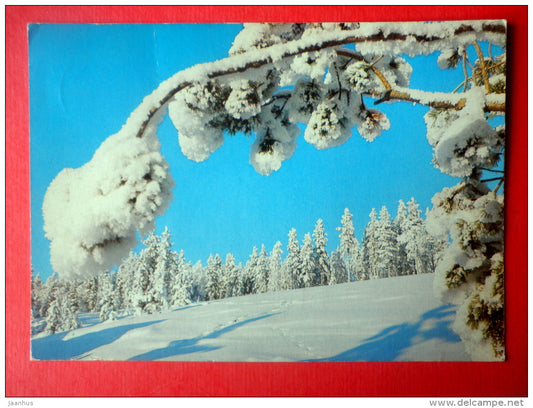 Christmas Greeting Card - Winter Landscape - forest - Finland - sent from Finland Turku to Estonia USSR 1986 - JH Postcards