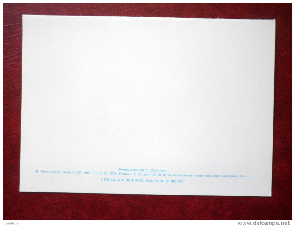 New Year greeting card - decorations - clock - 1987 - Russia USSR - used - JH Postcards