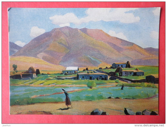 painting by Mger Abegian - Dzhrashat Village , 1958 - armenian art - unused - JH Postcards