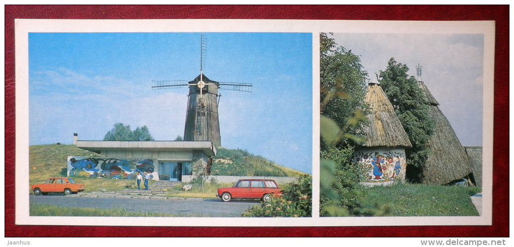 restaurant Melnitsa - mill - Cafe Kureni - cars Zhiguli - Kiev - Kyiv - 1980 - Ukraine USSR - unused - JH Postcards