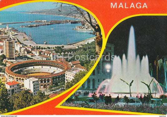 Malaga - Bull-fighting Ring - Harbour - Fountain of Marine - Plaza de Toros - multiview - Spain - unused - JH Postcards