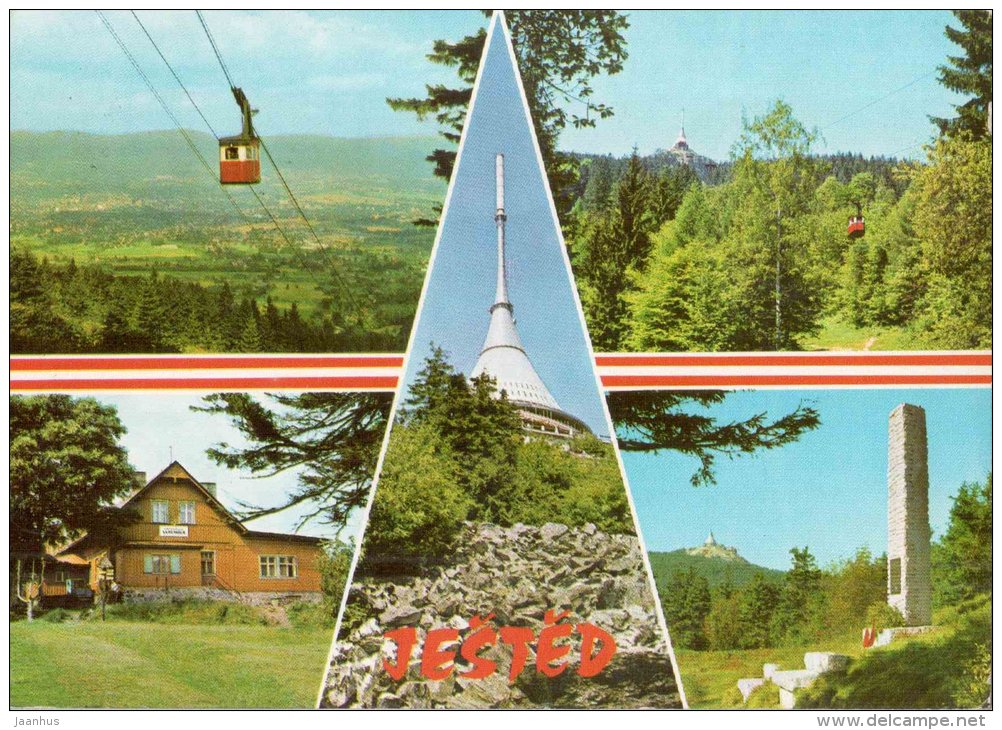 Jested - Liberec - the monument to labor movement - cable car - Czechoslovakia - Czech - used 1974 - JH Postcards