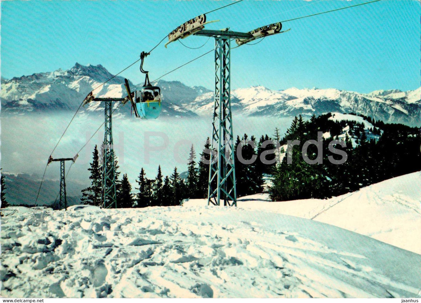 Telecabine Villars Roc d'Orsay - Vue sur les Dents du Midi - cable car - 2718 - 1966 - Switzerland - used - JH Postcards