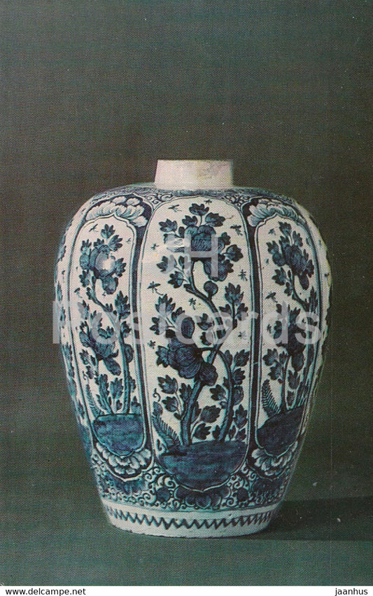 Vase with flowering shrubs by Lambertus van Eenhoorn - 1 - Faience - Delftware - 1974 - Russia USSR - unused - JH Postcards