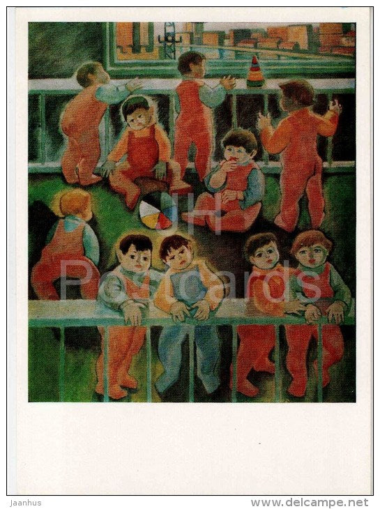 painting by O. Kuranskaya - Kindergarten , 1974 - children - russian art - unused - JH Postcards