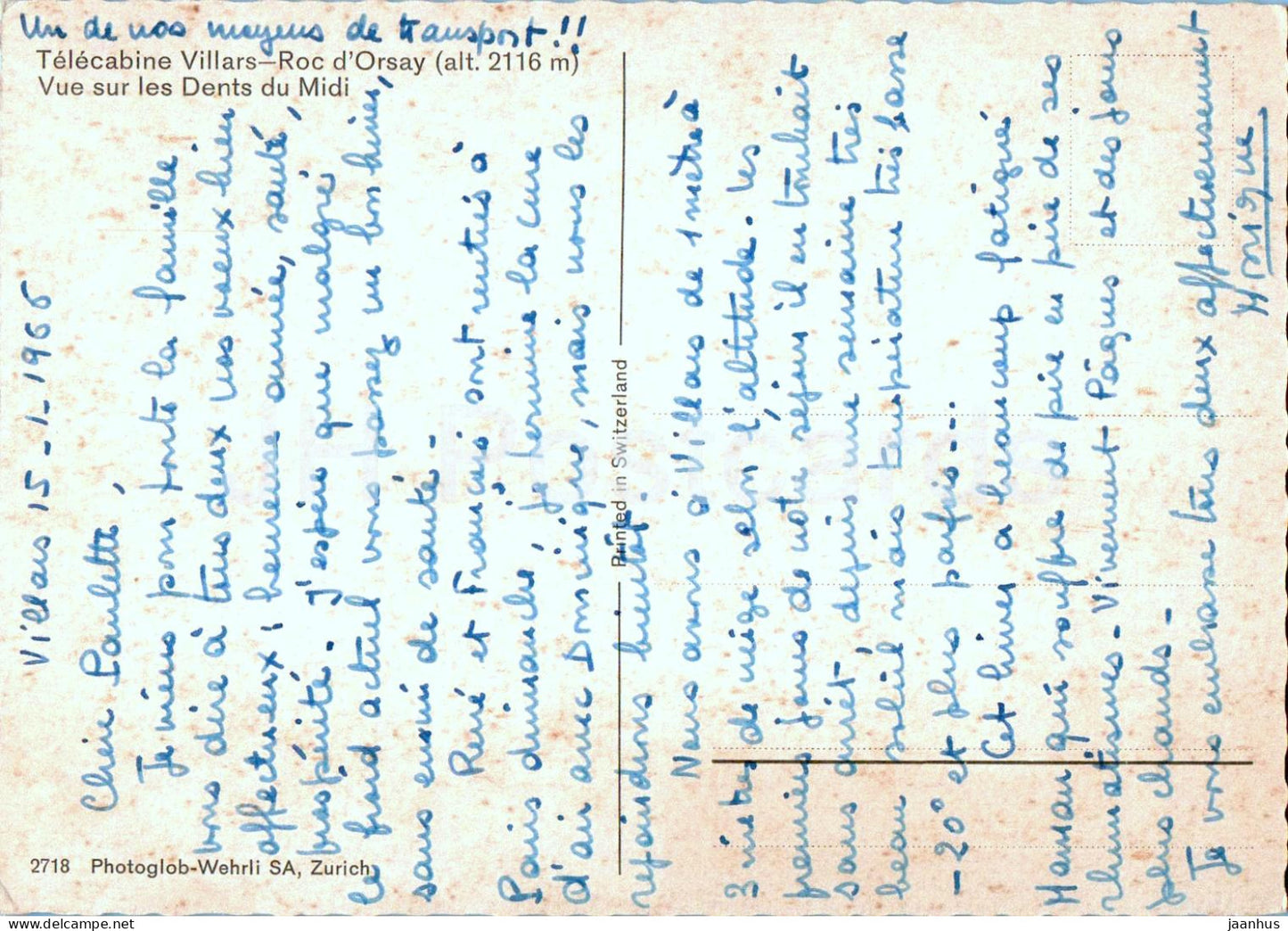 Télécabine Villars Roc d'Orsay - Vue sur les Dents du Midi - téléphérique - 2718 - 1966 - Suisse - occasion 