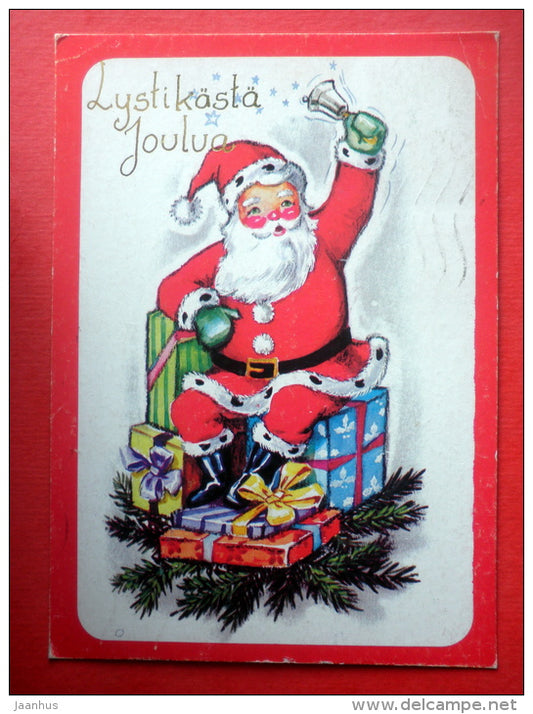 Christmas Greeting Card - Santa Claus - gifts - bell - Holland - sent from Finland to USSR Estonia 1994 - JH Postcards
