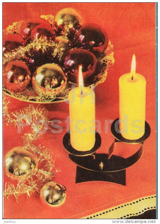 New Year Greeting card - 1 - candle - decorations - 1969 - Estonia USSR - unused - JH Postcards